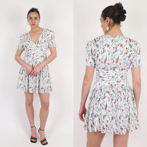 maje | Raison Pleated Dress White Floral 2 Medium - Picture 2 of 11